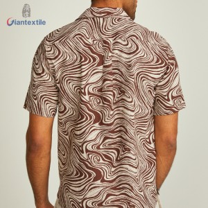 Giantextile Hot Selling Men’s Shirt Linen Viscose Short Sleeve Swirl Print Hawaii Collar Casual Shirt For Men GTCW108230G1