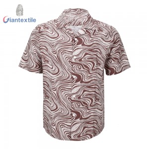 Hot Selling Men’s Shirt Linen Viscose Short Sleeve Swirl Print Hawaii Collar Casual Shirt For Men GTCW108230G1