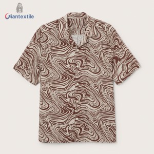 Giantextile Hot Selling Men’s Shirt Linen Viscose Short Sleeve Swirl Print Hawaii Collar Casual Shirt For Men GTCW108230G1