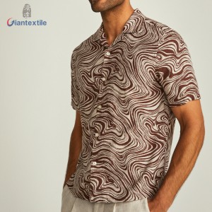 Giantextile Hot Selling Men’s Shirt Linen Viscose Short Sleeve Swirl Print Hawaii Collar Casual Shirt For Men GTCW108230G1