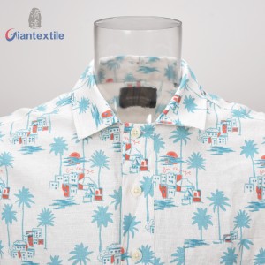 For Holiday Men’s Shirt Cotton Linen Normal Print Green Short Sleeve Casual Shirt For Men GTCW108231G1