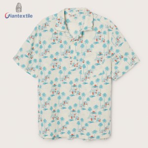 Giantextile Hawaii Style Men’s Shirt Cotton Linen Print Good Hand Feel Green Short Sleeve Casual Shirt For Men GTCW108231G1