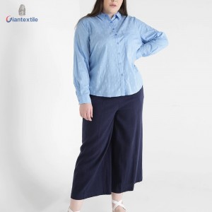 New Design Women’s Top 100% Cotton Blue Embroidery Fitted Long Sleeve Casual Shirt For Women GTCW108266G1