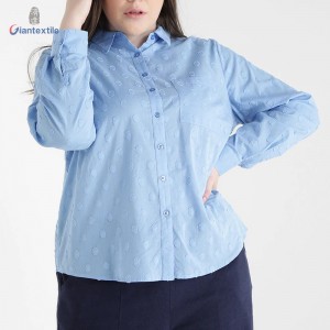 New Design Women’s Top 100% Cotton Blue Embroidery Fitted Long Sleeve Casual Shirt For Women GTCW108266G1