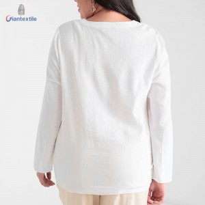 Make to Measure Women’s Top Linen Viscose Naturally Breathable White Embroidery Casual Shirt For Women GTCW108271G1