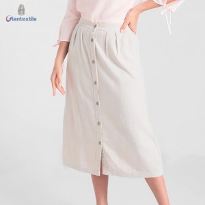 OEM / ODM Ladies Short Skirt Khaki Solid Linen Viscose Smart Casual Chic Dress for Women  GTCW108277G1