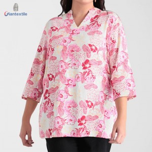 New Arrival Women’s Top Plus Size Linen Viscose Pink Floral Half Sleeve Trendy Casual Shirt For Women GTCW108278G1