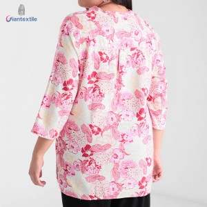 New Arrival Women’s Top Plus Size Linen Viscose Pink Floral Half Sleeve Trendy Casual Shirt For Women GTCW108278G1
