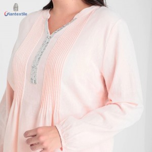 Direct Sale Women’s Top Linen Viscose Sequin decoration Pink Frill Casual Top For Women GTCW108281G1