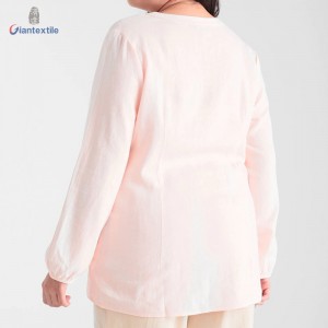 Direct Sale Women’s Top Linen Viscose Sequin decoration Pink Frill Casual Top For Women GTCW108281G1