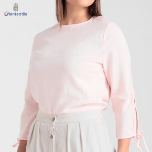 New Look Women’s Top Linen Viscose Exquisite Pink Solid Top With String Casual Shirt For Women GTCW108281G2