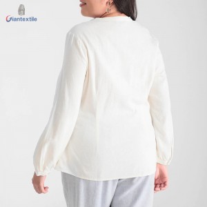 Direct Sale Women’s Top Linen Viscose Sequin decoration Modern Design White Frill Casual Top For Women GTCW108281G3