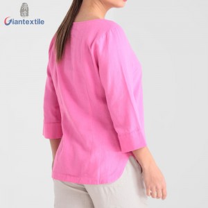 Theme Women’s Top Pink Solid Good Hand Feel Fitted Long Sleeve V-Neck Women Wear GTCW108273G3