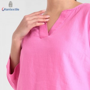 Theme Women’s Top Pink Solid Good Hand Feel Fitted Long Sleeve V-Neck Women Wear GTCW108273G3