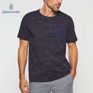 Giantextile Newly Short Sleeve T-shirts Men’s shirt Cotton Polyester Elastane Solid Navy Shirt For Men GTCW108329G1