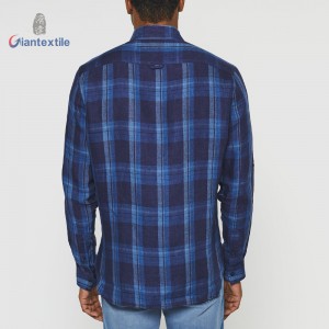 High Quality Men’s Shirt Check Full Sleeve 100% Linen Good Hand Feel Blended Uniform Work Shirt GTCW108330G1