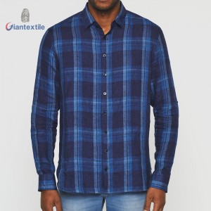 High Quality Men’s Shirt Check Full Sleeve 100% Linen Good Hand Feel Blended Uniform Work Shirt GTCW108330G1