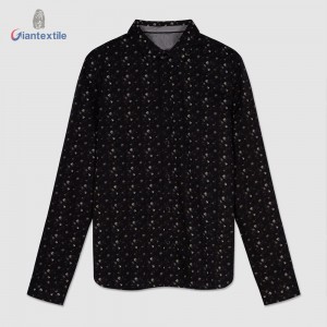 Giantextile Newly Men’s Shirt Black Floral Print 100% Cotton Fitted Long Sleeve Casual Shirt For Men GTCW108358G1