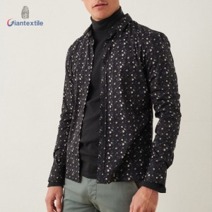 Giantextile Newly Men’s Shirt Black Floral Print 100% Cotton Fitted Long Sleeve Casual Shirt For Men GTCW108358G1