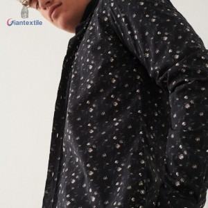 Giantextile Newly Men’s Shirt Black Floral Print 100% Cotton Fitted Long Sleeve Casual Shirt For Men GTCW108358G1