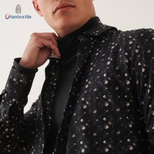 Giantextile Newly Men’s Shirt Black Floral Print 100% Cotton Fitted Long Sleeve Casual Shirt For Men GTCW108358G1