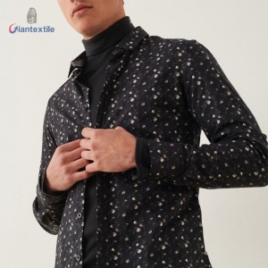 Giantextile Newly Men’s Shirt Black Floral Print 100% Cotton Fitted Long Sleeve Casual Shirt For Men GTCW108358G1