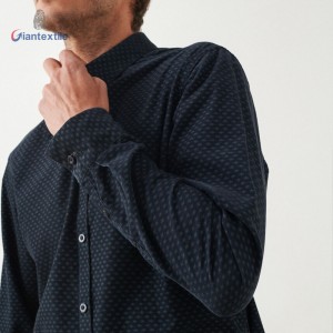 Giantextile Best Quality Men’s Shirt Black Dot Print 100% Cotton 28W Corduroy Long Sleeve Casual Shirt For Men GTCW108361G1