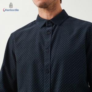 Giantextile Best Quality Men’s Shirt Black Dot Print 100% Cotton 28W Corduroy Long Sleeve Casual Shirt For Men GTCW108361G1