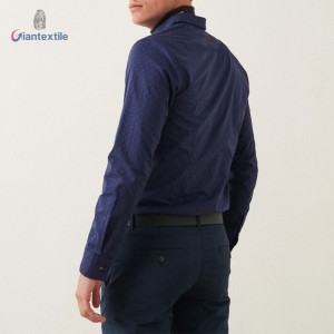 Giantextile Custom Made Men’s Shirt Navy Dot Print 100% Cotton New Design Long Sleeve Casual Shirt For Men GTCW108365G1