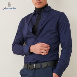 Giantextile Custom Made Men’s Shirt Navy Dot Print 100% Cotton New Design Long Sleeve Casual Shirt For Men GTCW108365G1