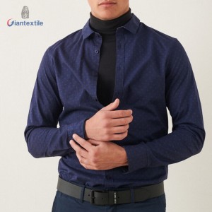 Giantextile Custom Made Men’s Shirt Navy Dot Print 100% Cotton New Design Long Sleeve Casual Shirt For Men GTCW108365G1