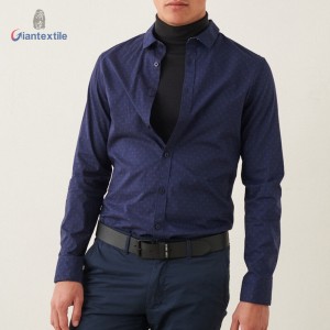 Giantextile Custom Made Men’s Shirt Navy Dot Print 100% Cotton New Design Long Sleeve Casual Shirt For Men GTCW108365G1