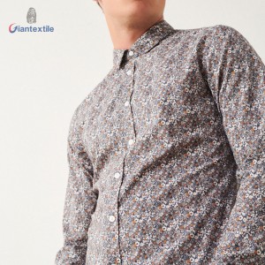 Giantextile Quality Assurance Men’s Shirt Small Floral 100% Cotton Brown Long Sleeve Casual Shirt For Men GTCW108366G1