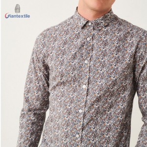 Giantextile Quality Assurance Men’s Shirt Small Floral 100% Cotton Brown Long Sleeve Casual Shirt For Men GTCW108366G1