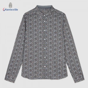 Giantextile Quality Assurance Men’s Shirt Small Floral 100% Cotton Brown Long Sleeve Casual Shirt For Men GTCW108366G1