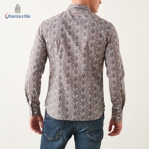 Giantextile Quality Assurance Men’s Shirt Small Floral 100% Cotton Brown Long Sleeve Casual Shirt For Men GTCW108366G1