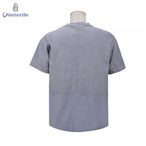 Giantextile Men’s T-shirt Summer Wear Gray Solid With Big Pocket Personality Stitching 100% Cotton Short Sleeve Shirt For Men GTCW108384G1