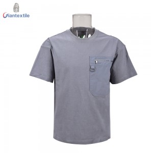 Giantextile Men’s T-shirt Summer Wear Gray Solid With Big Pocket Personality Stitching 100% Cotton Short Sleeve Shirt For Men GTCW108384G1