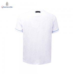 Giantextile Men’s T-shirt Summer Wear White Solid With Bottle Design Naturally Breathable 100% Cotton Short Sleeve Shirt For Men GTCW108385G1