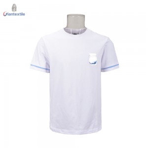 Giantextile Men’s T-shirt Summer Wear White Solid With Bottle Design Naturally Breathable 100% Cotton Short Sleeve Shirt For Men GTCW108385G1