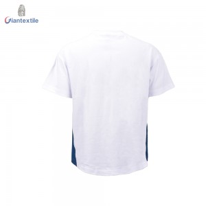 Giantextile Men’s T-shirt Summer Wear White Solid Splicing Denim Pocket Fashion 100% Cotton Short Sleeve Shirt For Men GTCW108385G3