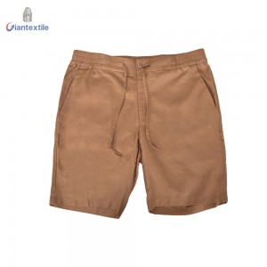 Men’s Summer Wear Shorts Brown Solid Cotton Linen Spandex Smart Casual Shorts For Men GTCW108386G1