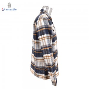 Giantextile Winter Wear Warm Flannel Overshirts White And Blue Check Long Sleeve High Quality Shirt For Men GTCW108398G1