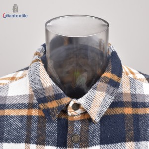 Giantextile Winter Wear Warm Flannel Overshirts White And Blue Check Long Sleeve High Quality Shirt For Men GTCW108398G1