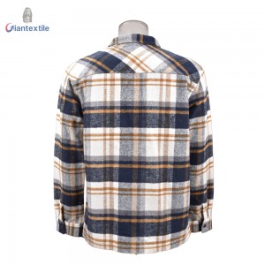 Giantextile Winter Wear Warm Flannel Overshirts White And Blue Check Long Sleeve High Quality Shirt For Men GTCW108398G1