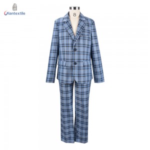 Giantextile Hot Sale New Design Kid’s Wear Boy Gent Suit Blue Check 100% Polyester Handsome Suit For Boy GTCW108401G1