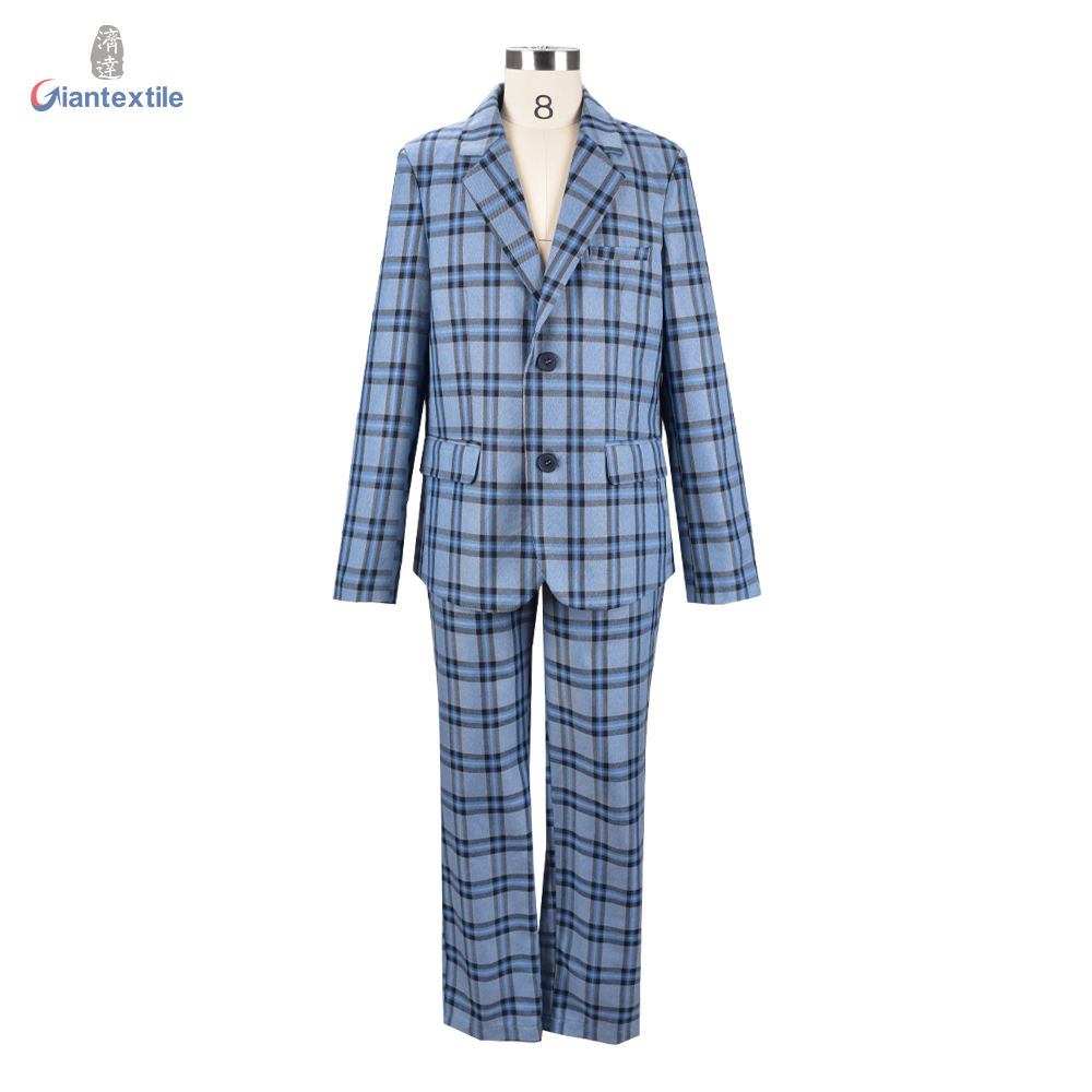 Giantextile Hot Sale New Design Kid’s Wear Boy Gent Suit Blue Check 100% Polyester Handsome Suit For Boy GTCW108401G1 Featured Image