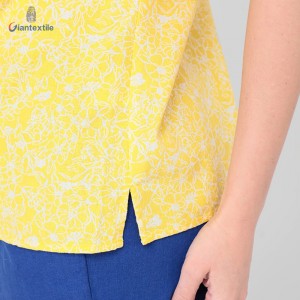 Sample Available Women’s Top Bright-colored Linen Viscose Yellow Floral Short Sleeve T-shirt For Women GTCW108402G1