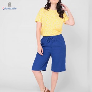 Sample Available Women’s Top Bright-colored Linen Viscose Yellow Floral Short Sleeve T-shirt For Women GTCW108402G1