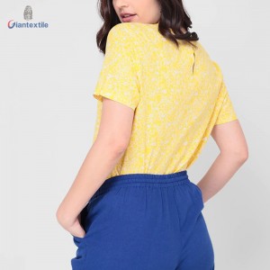 Sample Available Women’s Top Bright-colored Linen Viscose Yellow Floral Short Sleeve T-shirt For Women GTCW108402G1